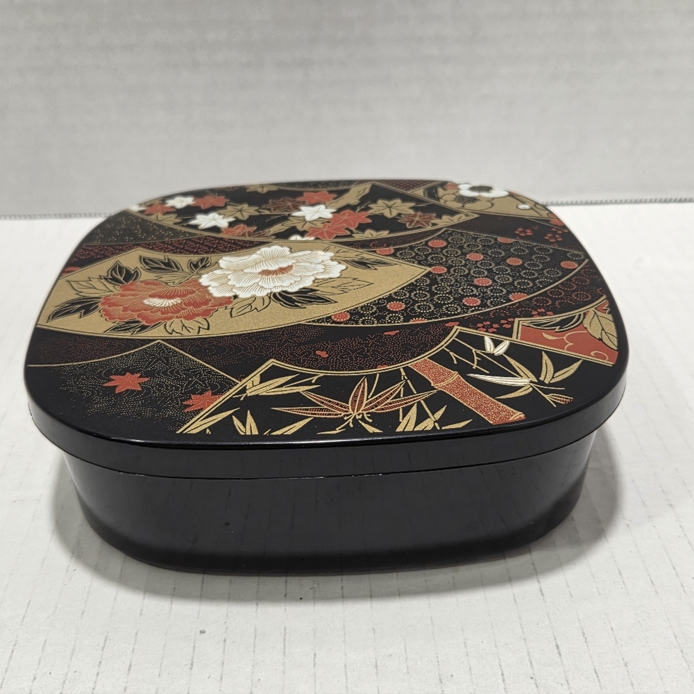 Yamanaka Japan Vintage Floral Fan Laquerware Bento Box - Picture 5 of 14